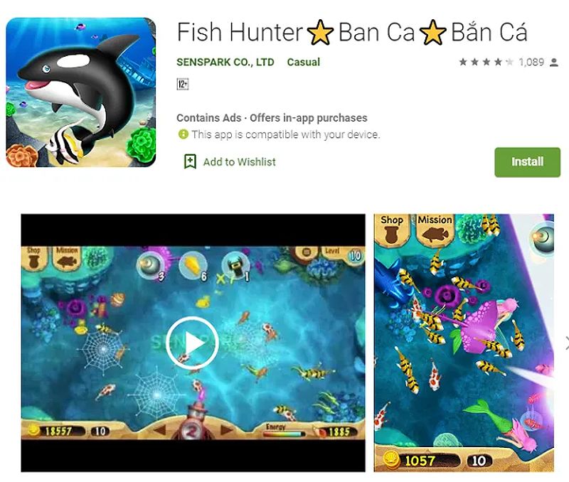 Hình ảnh game Fish Hunter với ngư dân săn cá trong không gian đại dương đầy màu sắc.